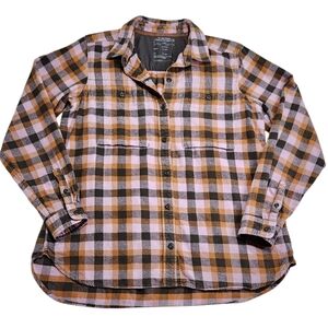 REI Co-op Womens Cotton Long Sleeve Flannel Lilac, Charcoal & Tan Sz Large